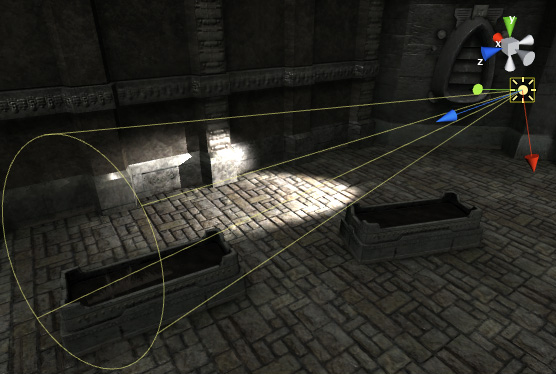 Effekten av et spotlys i Unity-scenen