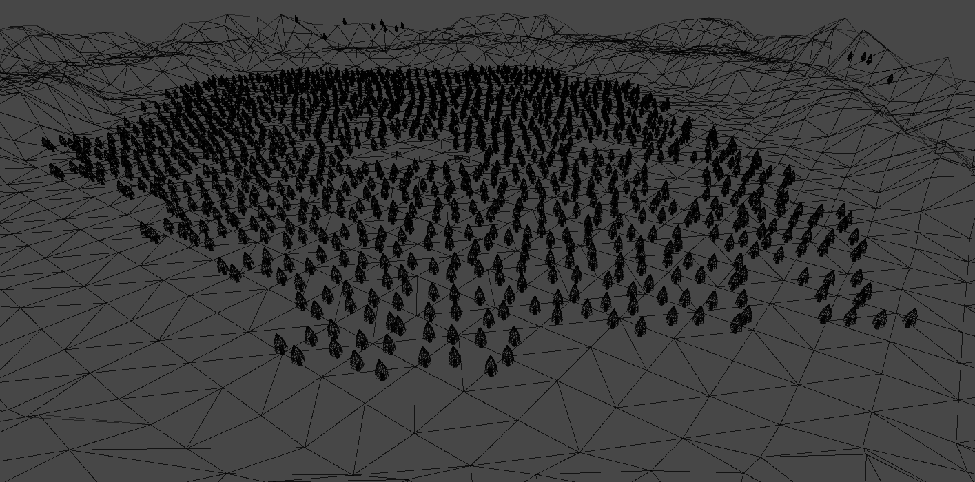 Unity wireframe gjengivelse av en scene før optimalisering