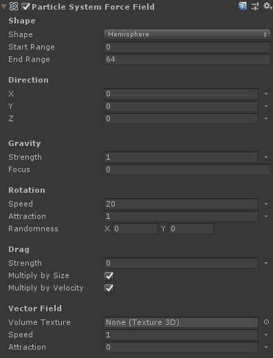 Partikkelsystem Force Field Inspector View