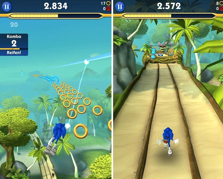 Endless runner Sonic-spill på Android.